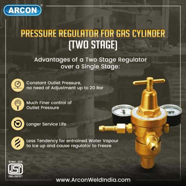 Two Stage Pressure Regulator for gas cylinders product infographic & attributes